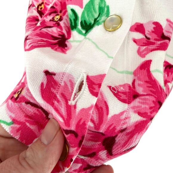 Talbots Kelly Cardigan Size 1X Summer Blossoms Floral Elbow Sleeve Cotton READ - Picture 5 of 12